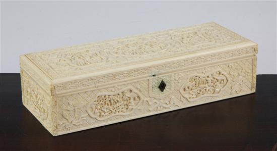 A Chinese export ivory rectangular box, second quarter 19th century, 25cm.